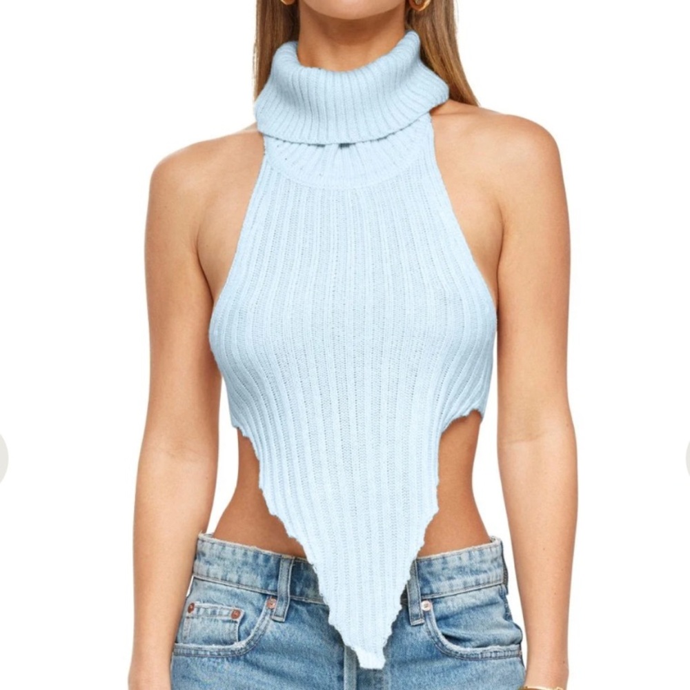 YG Collection Siena knitted blue turtleneck top